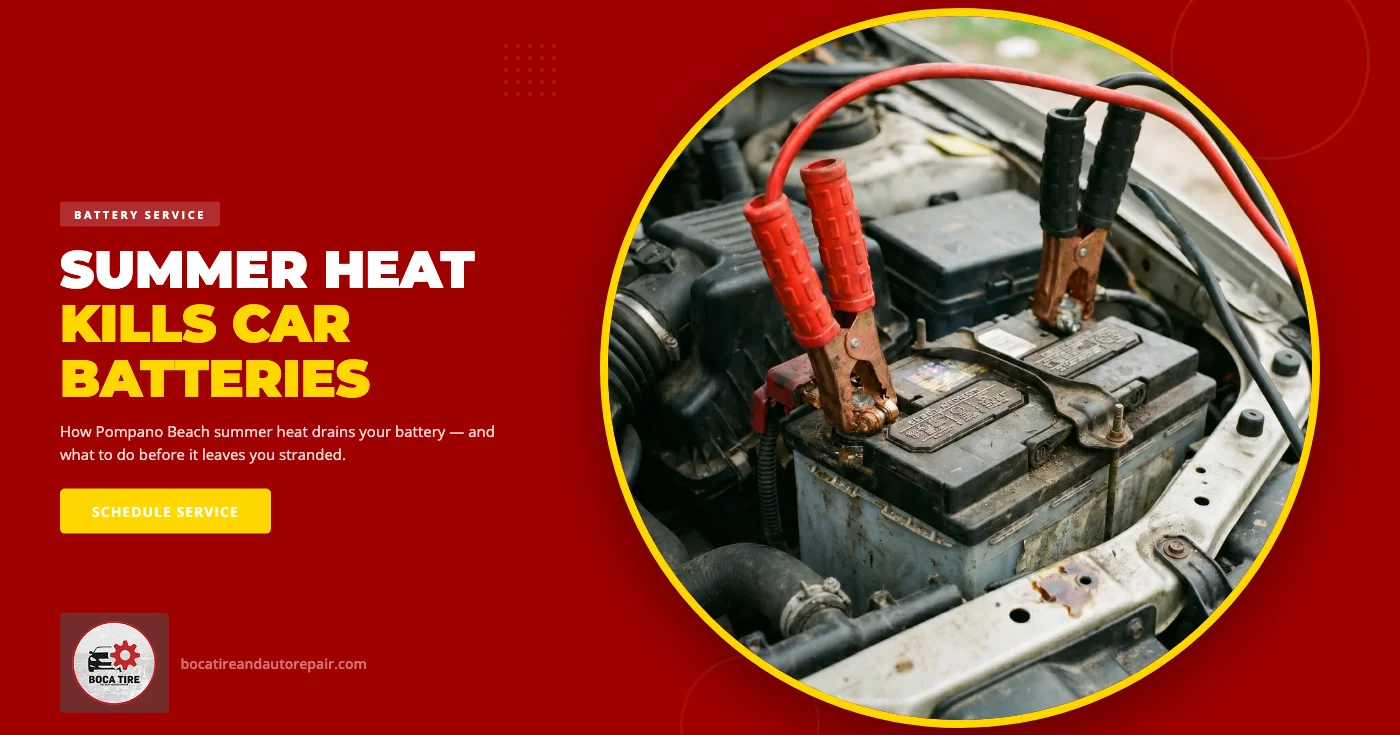 Car battery testing in Pompano Beach FL — Boca Tire and Auto - Firestone technician checking battery voltage and load